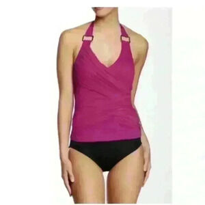 Like New SPANX Whittle Waistline Draped Tankini Swim Top Lycra US 8 Berry Pink